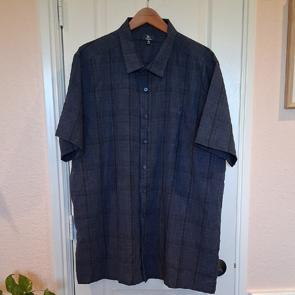 George 3XL Short Sleeve Shirt, Navy Plaid, Polyester